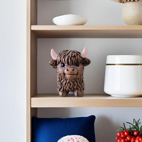 Highland Cow Statue Decor Cow Enthusiast Gift Shelf Table Tray Living Room Bedroom Home Farmhouse Decoration Figurine (Resin Brown) in Saudi Arabia