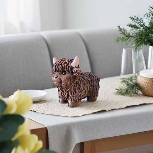 Highland Cow Statue Decor Cow Enthusiast Gift Shelf Table Tray Living Room Bedroom Home Farmhouse Decoration Figurine (Resin Brown) in Saudi Arabia