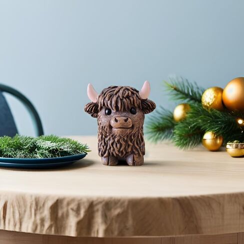 Highland Cow Statue Decor Cow Enthusiast Gift Shelf Table Tray Living Room Bedroom Home Farmhouse Decoration Figurine (Resin Brown) in Saudi Arabia