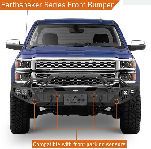 Hooke Road Earthshaker Front Bumper for 2014 2015 Chevy Chevrolet Silverado 1500 Pickup Truck, Offroad Bumper with Winch Plate Bull Bar D-ring Mount Sensor Holes in Saudi Arabia