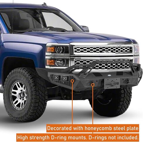 Hooke Road Earthshaker Front Bumper for 2014 2015 Chevy Chevrolet Silverado 1500 Pickup Truck, Offroad Bumper with Winch Plate Bull Bar D-ring Mount Sensor Holes in Saudi Arabia