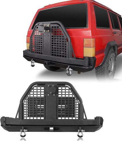 Hooke Road Rear Bumper with Swing Out Tire Carrier for 1984-2001 Jeep Cherokee XJ, Rock Crawler Back Bumper with Foldable Table Hitch Receiver D-rings in Saudi Arabia