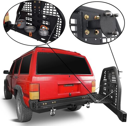 Hooke Road Rear Bumper with Swing Out Tire Carrier for 1984-2001 Jeep Cherokee XJ, Rock Crawler Back Bumper with Foldable Table Hitch Receiver D-rings in Saudi Arabia