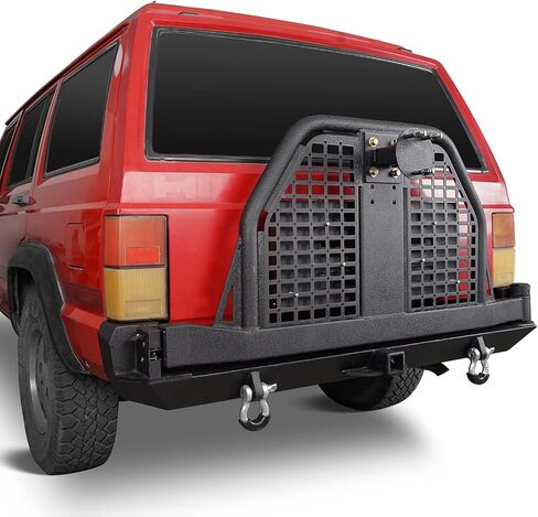 Hooke Road Rear Bumper with Swing Out Tire Carrier for 1984-2001 Jeep Cherokee XJ, Rock Crawler Back Bumper with Foldable Table Hitch Receiver D-rings in Saudi Arabia