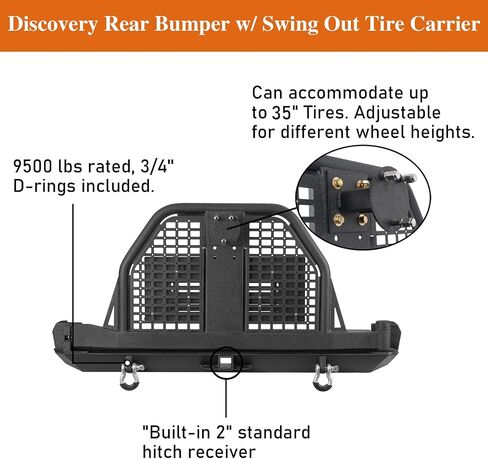 Hooke Road Rear Bumper with Swing Out Tire Carrier for 1984-2001 Jeep Cherokee XJ, Rock Crawler Back Bumper with Foldable Table Hitch Receiver D-rings in Saudi Arabia
