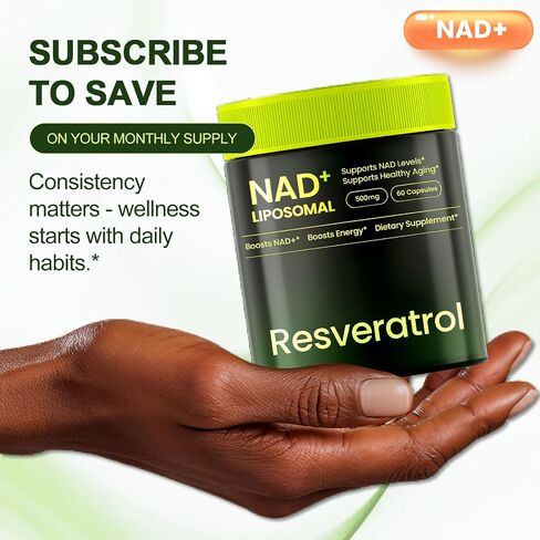 NMNH Supplement Alternative, NAD Nicotinamide Riboside Resveratrol, Liposomal NAD + Resveratrol, 30-Day Supply – High Purity NAD Supplement for Energy & Healthy Aging – 60 Capsules in Saudi Arabia