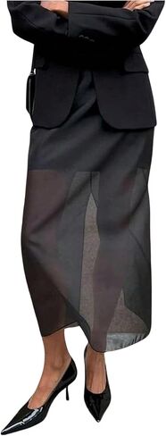 تنورة طويلة شبكية للسيدات من GORGLITTER بفتحة خلفية وخصر عالٍ، تنانير طويلة أنيقة، ملابس كاجوال للعمل in Kuwait