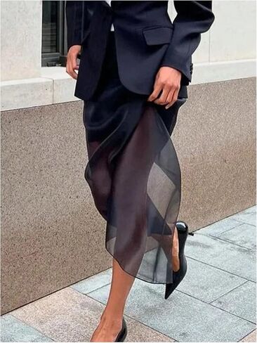 تنورة طويلة شبكية للسيدات من GORGLITTER بفتحة خلفية وخصر عالٍ، تنانير طويلة أنيقة، ملابس كاجوال للعمل in Kuwait