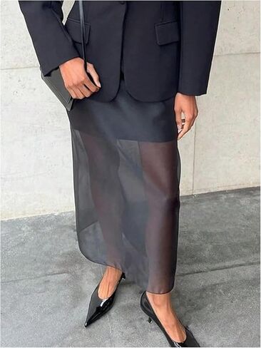 تنورة طويلة شبكية للسيدات من GORGLITTER بفتحة خلفية وخصر عالٍ، تنانير طويلة أنيقة، ملابس كاجوال للعمل in Kuwait