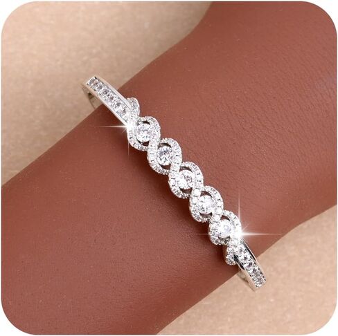 Gold Silver Rhinestone Bangle Bracelet for Women, Cubic Zirconia Stackable Cuff Bracelets Prom Wedding Accessories Jewelry Gift in Kuwait