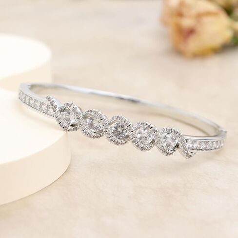 Gold Silver Rhinestone Bangle Bracelet for Women, Cubic Zirconia Stackable Cuff Bracelets Prom Wedding Accessories Jewelry Gift in Kuwait