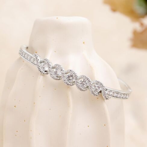Gold Silver Rhinestone Bangle Bracelet for Women, Cubic Zirconia Stackable Cuff Bracelets Prom Wedding Accessories Jewelry Gift in Kuwait