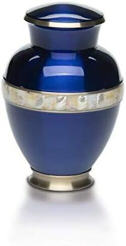 Adult Cremation Urn for Human Ashes - Sapphire Blue Brass Cremation Urn with Mother of Pearl Band - Adult Size - Sapphire Blue - 200 cu. in. in Saudi Arabia