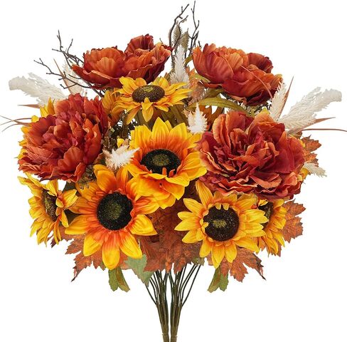 2 Bundles Fall Cemetery Flowers for Grave Fake Fall Flowers Mixed Bush Artificial Dahlia with Pumpkins Silk Floral Arrangement for Autumn Party Wedding Home Thanksgiving Decor (19.29") in Saudi Arabia