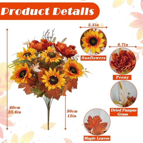 2 Bundles Fall Cemetery Flowers for Grave Fake Fall Flowers Mixed Bush Artificial Dahlia with Pumpkins Silk Floral Arrangement for Autumn Party Wedding Home Thanksgiving Decor (19.29") in Saudi Arabia