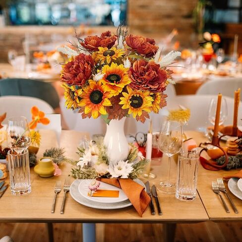 2 Bundles Fall Cemetery Flowers for Grave Fake Fall Flowers Mixed Bush Artificial Dahlia with Pumpkins Silk Floral Arrangement for Autumn Party Wedding Home Thanksgiving Decor (19.29") in Saudi Arabia