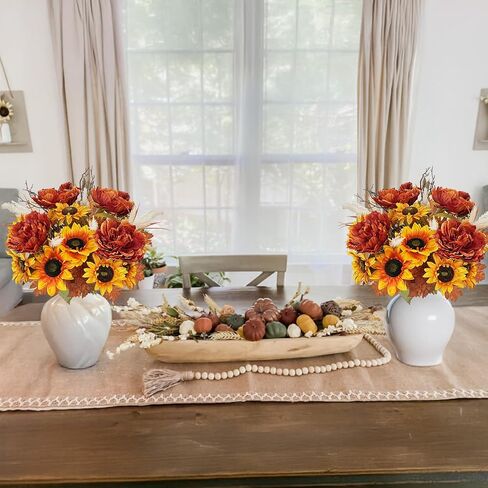 2 Bundles Fall Cemetery Flowers for Grave Fake Fall Flowers Mixed Bush Artificial Dahlia with Pumpkins Silk Floral Arrangement for Autumn Party Wedding Home Thanksgiving Decor (19.29") in Saudi Arabia