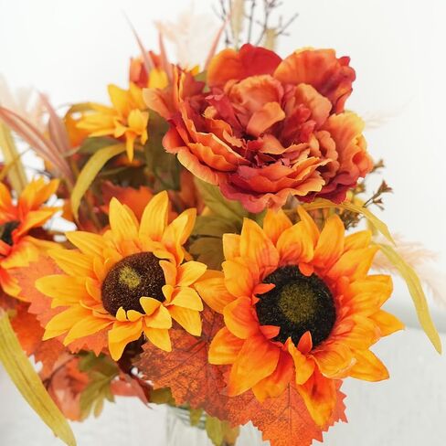 2 Bundles Fall Cemetery Flowers for Grave Fake Fall Flowers Mixed Bush Artificial Dahlia with Pumpkins Silk Floral Arrangement for Autumn Party Wedding Home Thanksgiving Decor (19.29") in Saudi Arabia