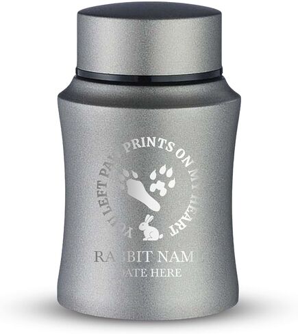 Customized Small Keepsake Rabbit Urn Personalized Engraved with Rabbit Name and Text - 4" Powder Coated Steel Cremation Mini Compact Urn for Pet Ashes, Gray, 5–10 lb Capacity | Rabbit Paw Print in Saudi Arabia