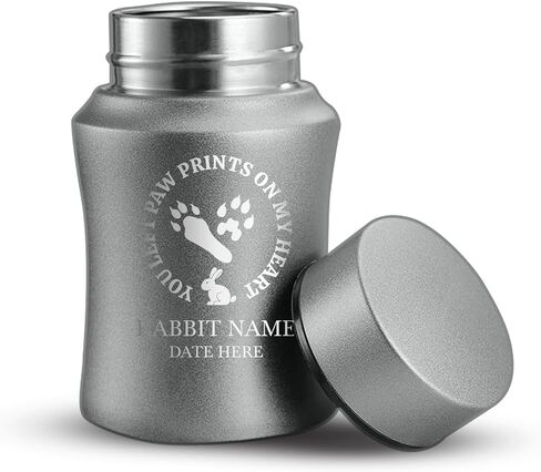 Customized Small Keepsake Rabbit Urn Personalized Engraved with Rabbit Name and Text - 4" Powder Coated Steel Cremation Mini Compact Urn for Pet Ashes, Gray, 5–10 lb Capacity | Rabbit Paw Print in Saudi Arabia