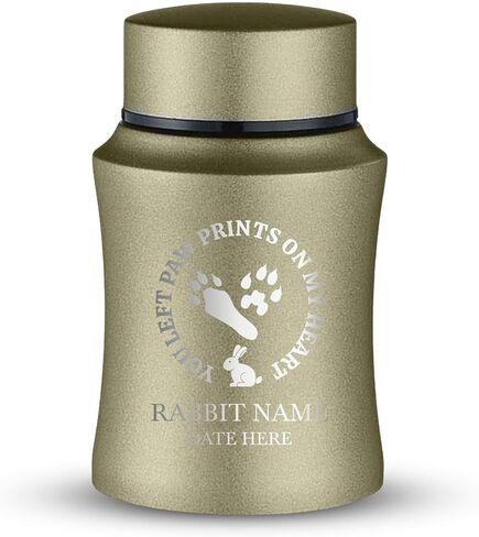 Customized Small Keepsake Rabbit Urn Personalized Engraved with Rabbit Name and Text - 4" Powder Coated Steel Cremation Mini Compact Urn for Pet Ashes, Gray, 5–10 lb Capacity | Rabbit Paw Print in Saudi Arabia