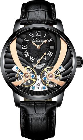 Men's Skeleton Automatic Mechanical Wrist Watch with Leather Band in Saudi Arabia