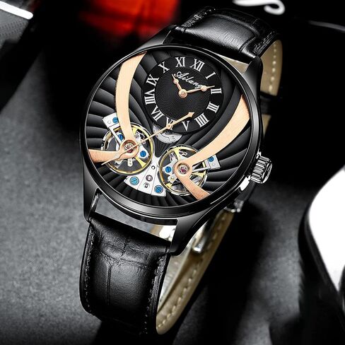 Men's Skeleton Automatic Mechanical Wrist Watch with Leather Band in Saudi Arabia