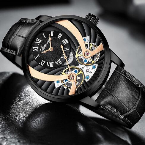 Men's Skeleton Automatic Mechanical Wrist Watch with Leather Band in Saudi Arabia