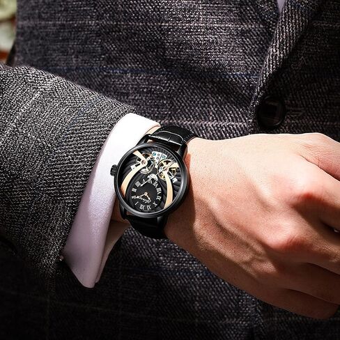 Men's Skeleton Automatic Mechanical Wrist Watch with Leather Band in Saudi Arabia