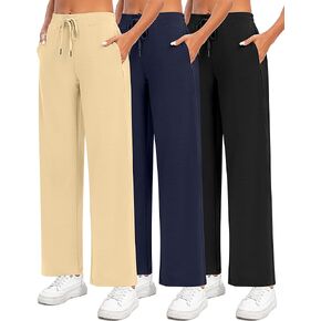 3 Pack Women Wide Leg Sweatpants Drawstring Waist Baggy Joggers Loose Causal Yoga Lounge Pants with Pockets