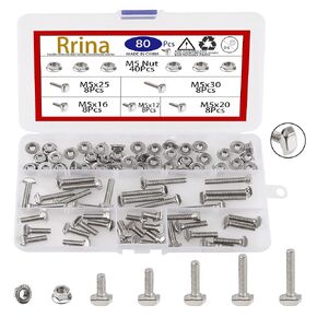 80Pcs Hammer Head T-Slot Drop-in Stud Sliding Bolt Screw Nut Assortment Kit, for European Standard Aluminum Profile (M5-20 Series)
