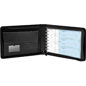GALLAWAY LEATHER 7 Ring Checkbook Binder for Business Checks, PU Leather Check Binder Portfolio with Zipper,600 Checks Capacity,for Executive and Personal Use (Black)