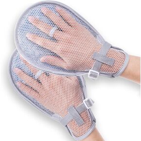 Lefeke Medical Restraint Gloves - 2Pcs, Hand Protective Gloves for Dementia Patients or Elderly, Autistic Child, Bed Restraints Mitts, Limb Holder, Movement Limited Ties for Hands (Gray)