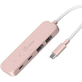 j5create 4-in-1 Pink USB-C to 4-Port Type-A & Type-C Hub(Eco-Friendly), USB-C Hub with 10 Gbps 2 USB-A & 2 USB-C | Compatible with MacBook Pro/Air, Windows Laptop, and More Type C Devices(JCH342ER)