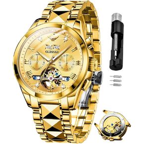OUPINKE Men Watches Automatic Mechanical Tourbillon Diamond Luxury Dress Tungsten Steel Strap Luminous Waterproof Sapphire Crystal Calendar Best Gifts Watches for Men