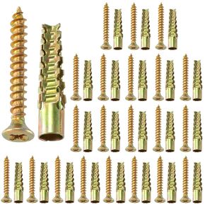 22 Sets Steel Wall Anchor with Screws(#5×1-4/7), Loose Hinge Hole Repair Kit, Metal Anchor Heavy Duty Steel Stripped Steel Wall Anchor for Hollow-Wall Wooden Concrete Wall(7x33mm)