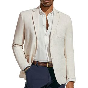 PJ PAUL JONES Men's Blazer Jacket Cotton Linen Sports Coats Regular Fit Two Buttons Herringbone Suit Jackets