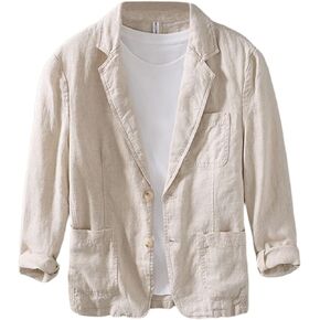 Men's Linen Blazer Lightweight Suit Jackets Two Buttons Casual Sport Coat
