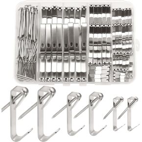 200 Pieces Picture Hangers, 3 Sizes Picture Hanging Kit Including 10lb/30lb/50lb Picture Hanging Hooks, Heavy Duty Picture Hooks with Nails for Drywall Wooden Wall (Gold)