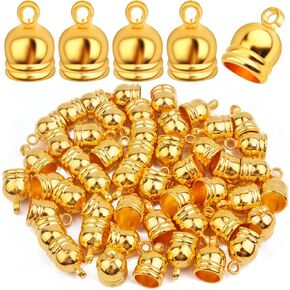 Aylifu 50pcs Golden Plated Glue-in Barrel End Caps Tassel End Caps Clasps Connectors Leather Cord Findings Kit for DIY Art Tassel Necklace Jewelry Making Supplies