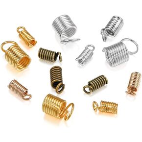 400 Pcs Mixed Color Metal Tube Coil Cord Ends Caps Crimp Spring Fasteners Clasp for Necklace Bracelet Jewelry Making, 4 Sizes