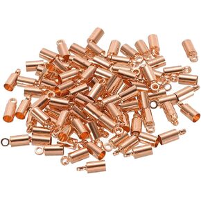 PATIKIL 100Pcs Cord End Caps 2.8mm End Cap Barrel Beads Kumihimo End Caps Brass for Leather Cord, Tassels, Jewelry Making 3.5mm Length Copper Tone
