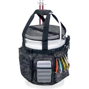 Fishing Bucket Organizer with Bucket Cover, Fishing Tackle Bag with Rod & Plier Holder, Multi-Pockets for 5 Gallon Bucket Fishing & Boating Accessories