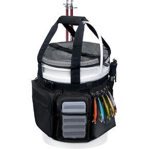 Fishing Bucket Organizer with Bucket Cover, Fishing Tackle Bag with Rod & Plier Holder, Multi-Pockets for 5 Gallon Bucket Fishing & Boating Accessories