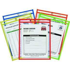 C-Line Neon Stitched Shop Ticket Holders, Assorted Neon Colors, 9 x 12 Inches, 25 per Box (43910)