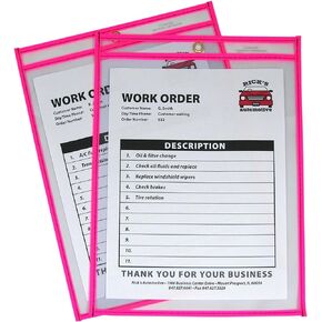 C-Line Neon Stitched Shop Ticket Holders, Pink, Both Sides Clear, 9 x 12 Inches, 15 per Box (43919)