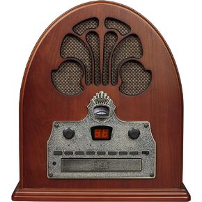 Crosley CR32D-PA Cathedral Retro AM/FM Tabletop Radio with Bluetooth Receiver and CD Player, Paprika