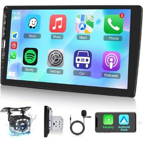 Single Din Touchscreen Radio 9 Inch - Carplay and Android Auto - Car Stereo with Bluetooth/Mirror Link/SWC/USB Charging/FM/Seven Color Backlight + 12leds Backup Camera
