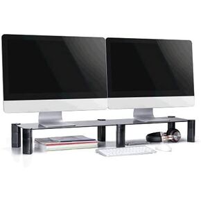 Mount Plus MP-AMS-12 شاشة طويلة جدًا مقاس 40 بوصة من الزجاج المقسى ارتفاع قابل للتعديل | رافعة شاشة مزدوجة | حامل منظم سطح المكتب متعدد الأغراض للكمبيوتر والكمبيوتر المحمول ومكبرات الصوت in Kuwait