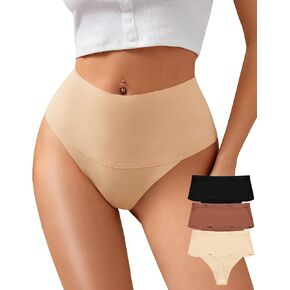 K-CHEONY Womens High Waisted Thongs Tummy Control No Show Panties Lightweight Soft Stretch High Cut Underwear 3 Pack